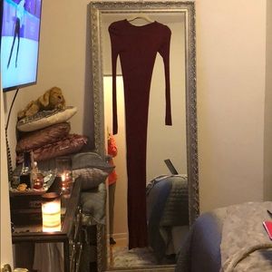 Red Long Sleeved Sweater Maxi Dress